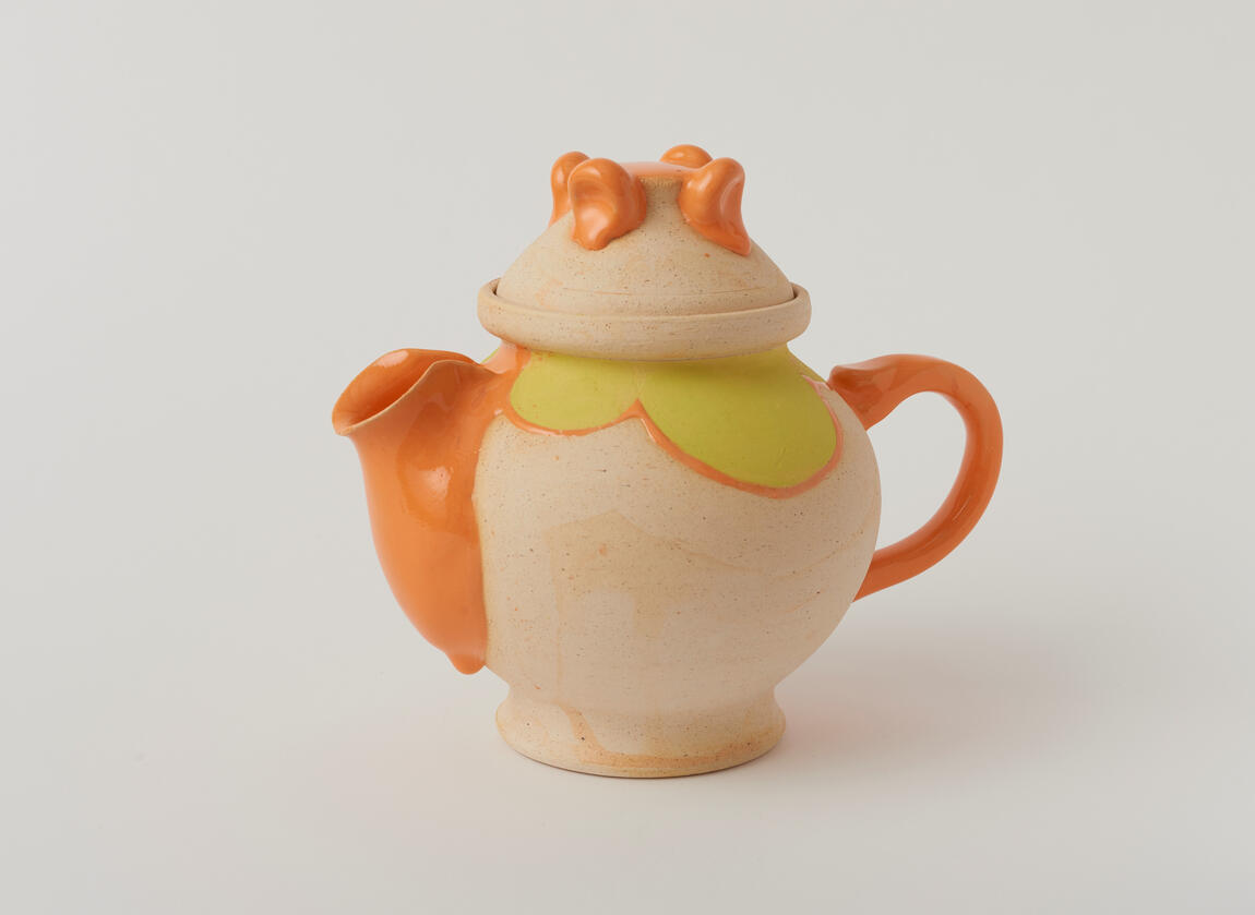 Orange Scalloped Teapot, ceramic, 2023